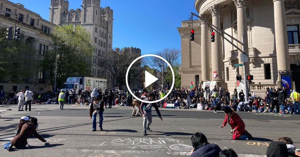 Pro-Palestinian Protesters Block Intersection at Yale University
