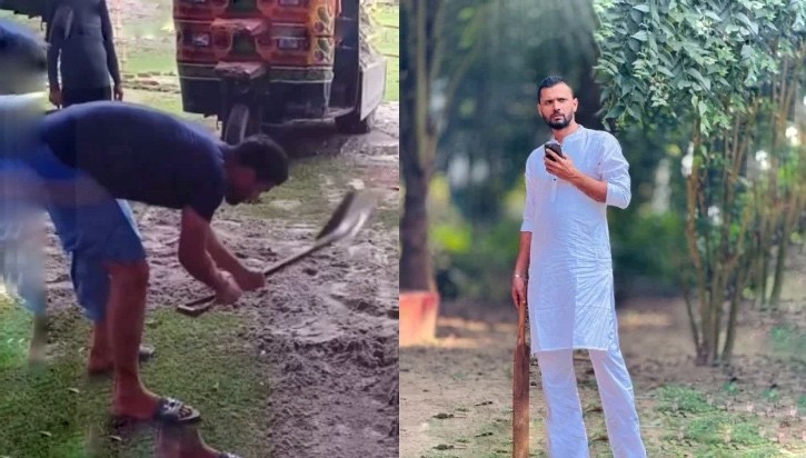 Mashrafe is viral with a shovel