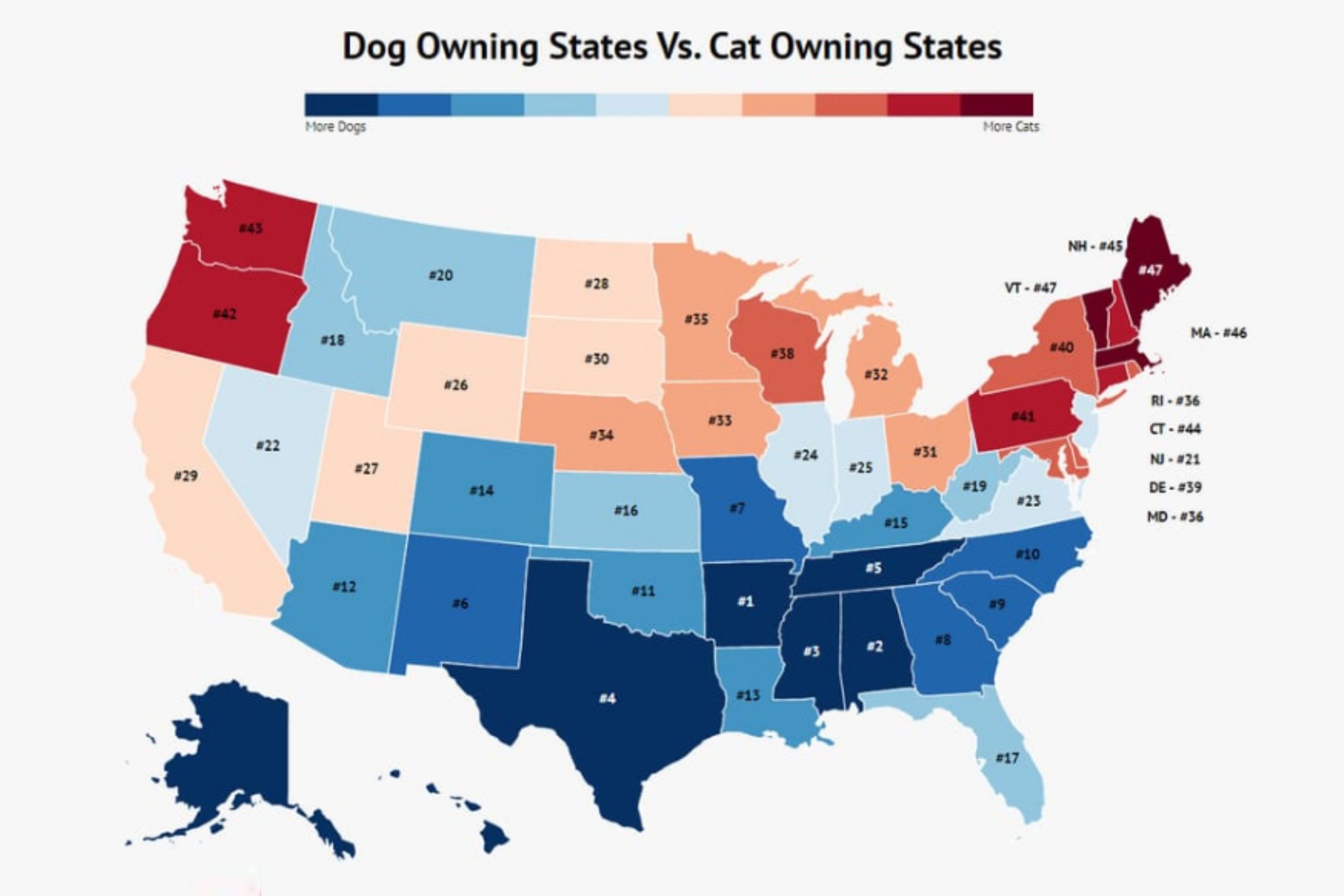 Map Shows States Where Dogs Are More Popular Than Cats