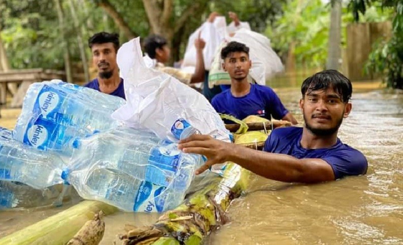 Due to the lack of boats and speedboats in Comilla, relief materials do not reach the remote areas