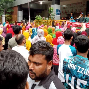In Gazipur, the workers protested by blocking the road to demand due salary