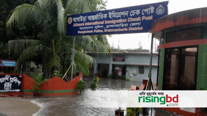 Akhaura land port has been submerged by water coming from India, the bridge has been broken