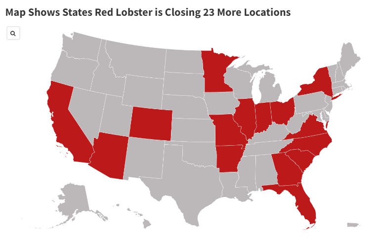 Map Shows Red Lobster Closing 23 More Locations
