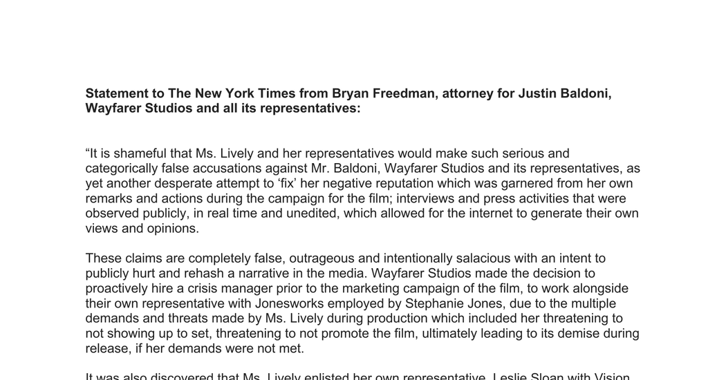 Read the Statement from Justin Baldoni’s Attorney