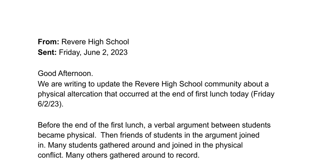 Read the email from Revere’s principal