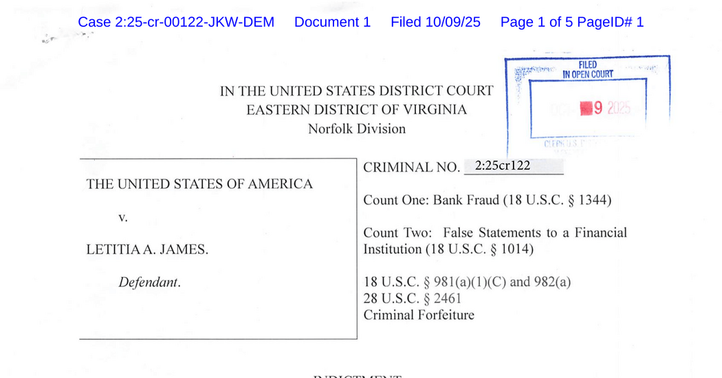 Read the Indictment of Letitia James