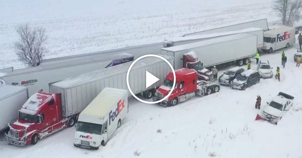 Snowstorm Causes 100-Vehicle Pileup in Michigan