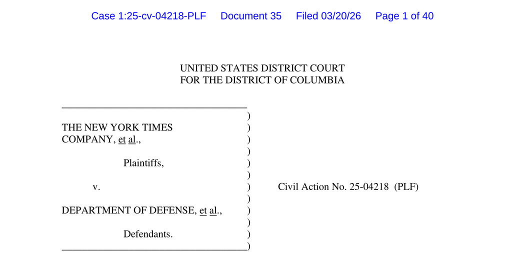 Read the Ruling in The Times’s Lawsuit Against the Pentagon